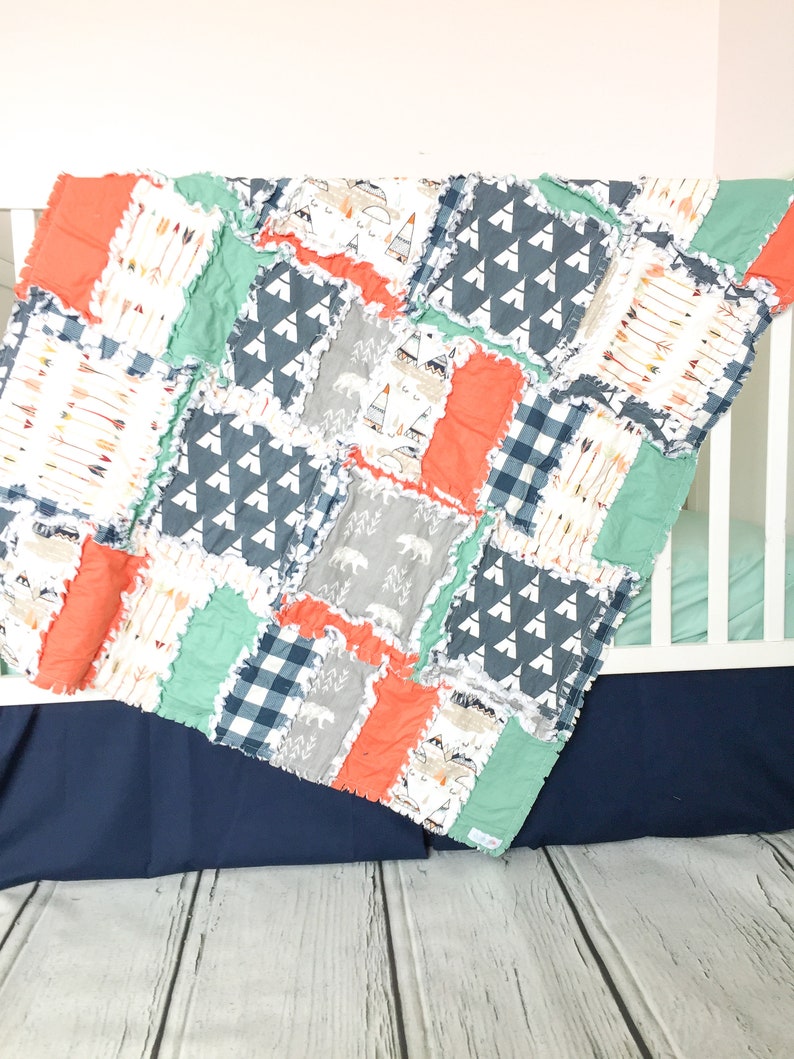 Tribal Crib Bedding Orange Navy Mint Baby Boy Crib Set Etsy