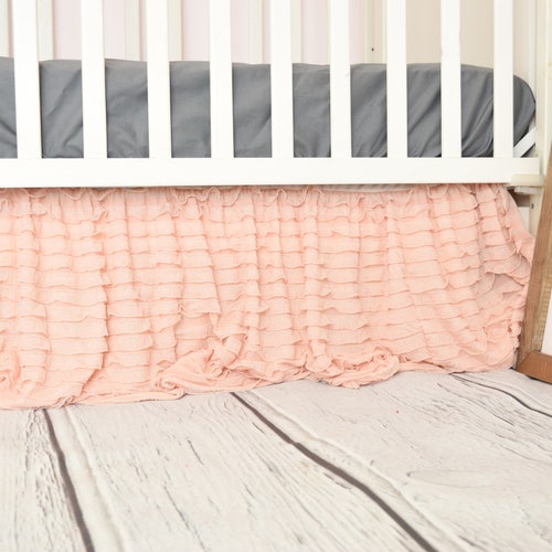 Blush Ruffled Crib Skirt Light Pink Dust Ruffle for Baby Girl Etsy