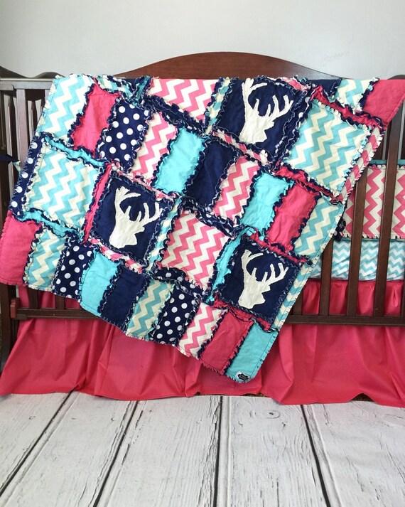 Woodland Nursery Bedding Turquoise Navy Pink Girls Etsy