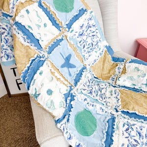 Baby Boy Quilt Nautical Crib Blanket Ocean Theme Newborn Gift Baby Shower Present Handmade Beach Quilt Blue Whale Bedding for Nursery