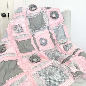 Baby Girl Quilts Pink Crib Bedding, Pink and Gray Baby Quilts, Toddler Bedding Girl Homemade Quilts, Baby Blanket for Girls