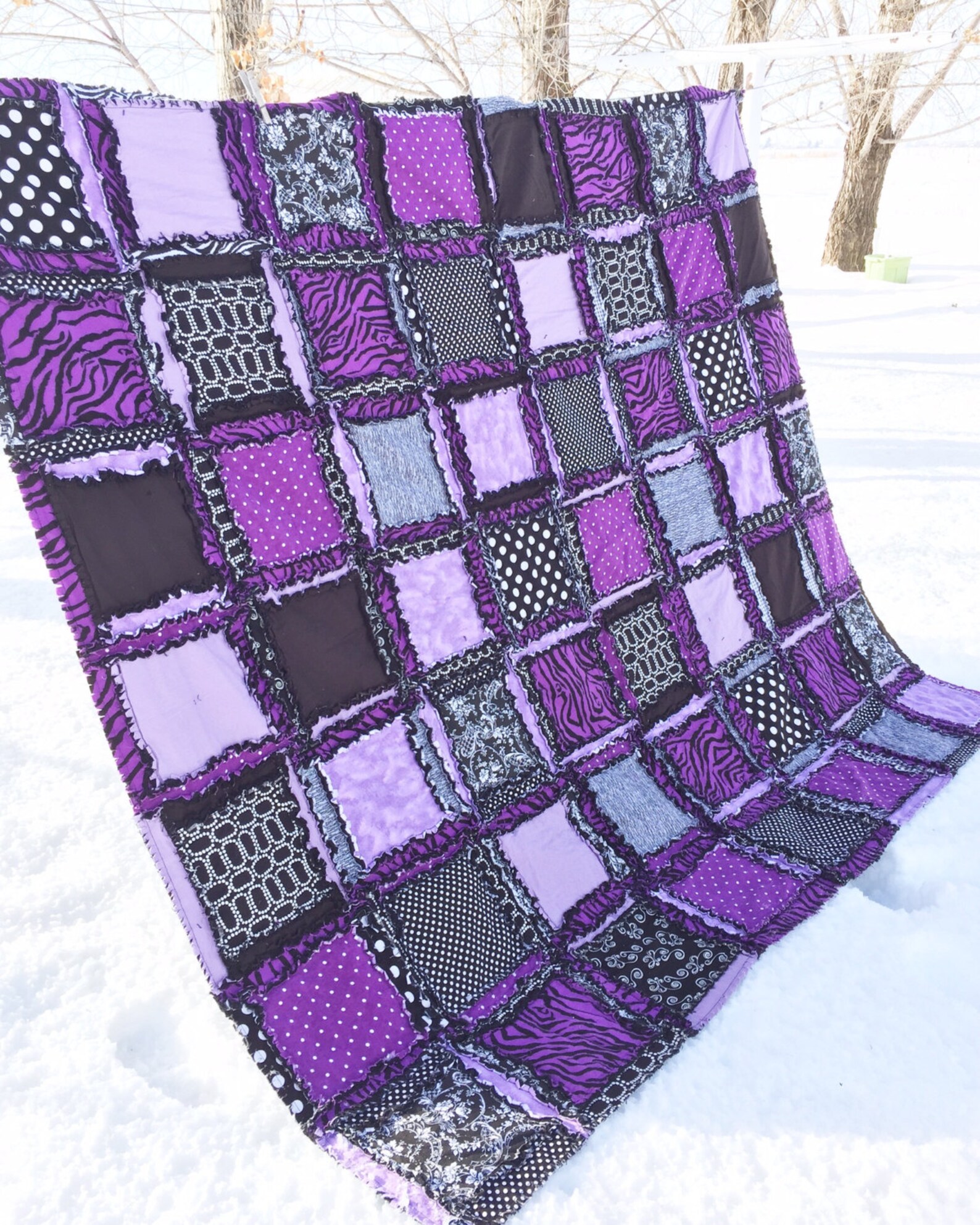 Zebra Full Size Rag Quilt Purple and Black Homemade Quilts Etsy