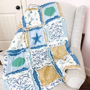Baby Boy Quilt Nautical Crib Blanket Ocean Theme Newborn Gift Baby Shower Present Handmade Beach Quilt Blue Whale Bedding for Nursery