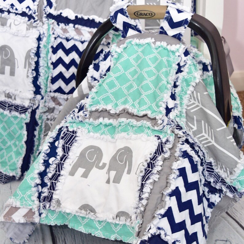 Elephant Car Seat Canopy Boy Navy / Gray / Mint Nursery Boy Etsy