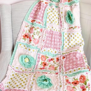 Gold Floral Baby Blanket and Toddler Bedding Girl, Baby Girl Quilts, Also Twin Size Quilts for Girls