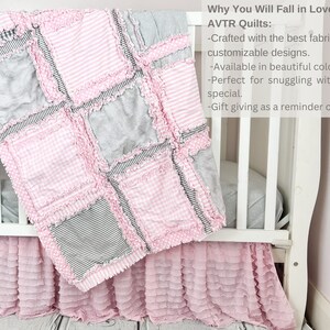 Baby Girl Quilts Pink Crib Bedding, Pink and Gray Baby Quilts, Toddler Bedding Girl Homemade Quilts for Girls image 7