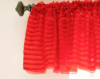 Cortina transparente de valances rojos, cortinas cortas para guardería, decoración de cocina, valance de sala de estar