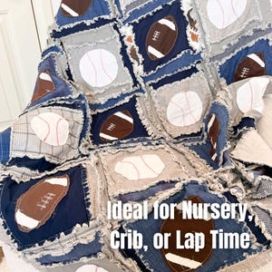 Sports Rag Quilt Modern Boys Blanket | Football, Baseball, Basketball Crib Bedding for Boy Nursery Decor | Baby Shower Heirloom Baby Gift