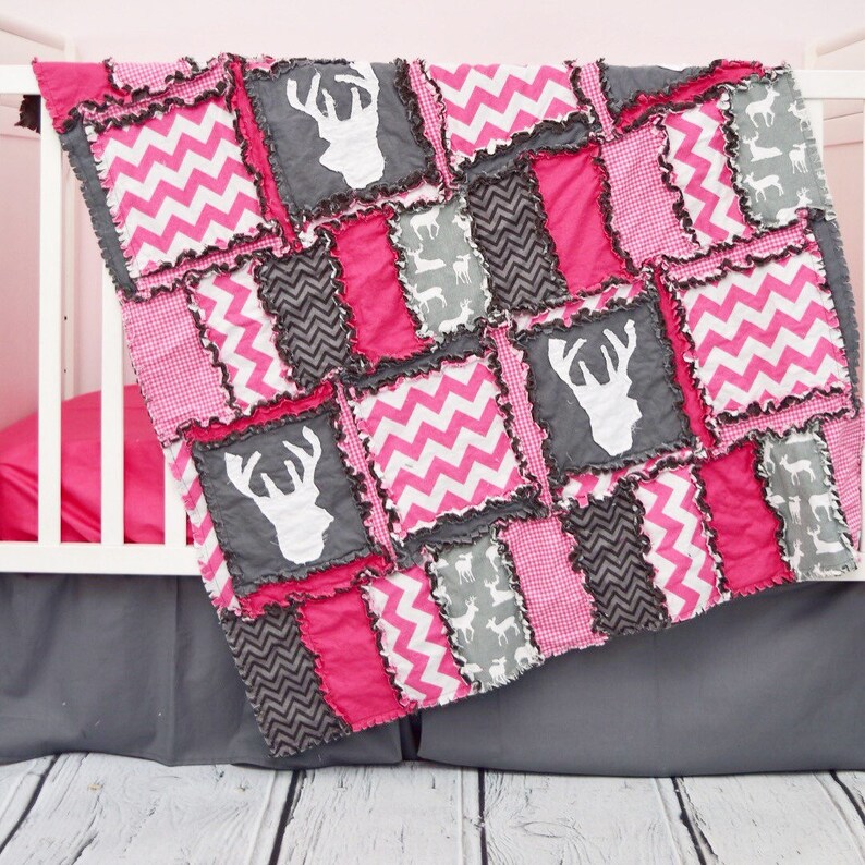Girl Deer Bedding Gray / Hot Pink Woodland Nursery Bedding Etsy