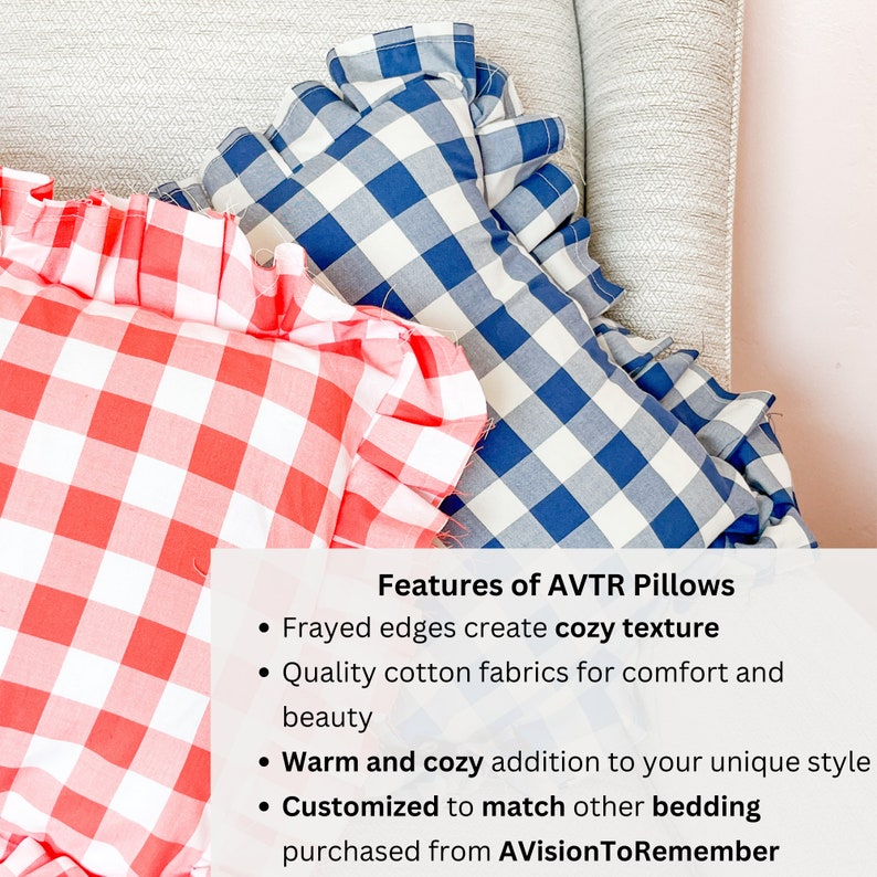 Red and White Ruffle Gingham Pillow, Bedroom Accessories With Other