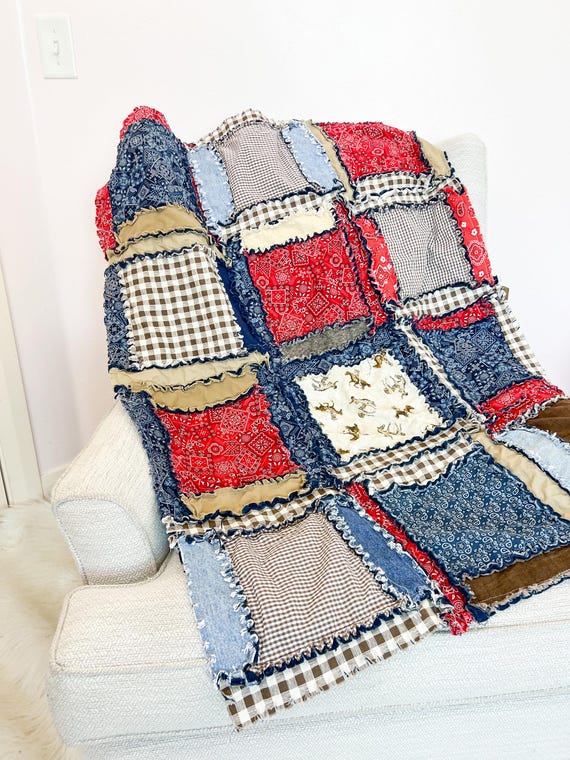 Western Crib Quilt Southwest Blanket | Baby Shower Gifts for Boys and New Moms | Baby Boy Bedspread Tan, Red, Navy Crib Bedding