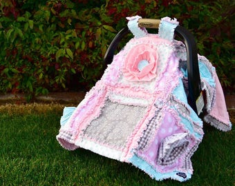 Baby Carseat Canopy Girl, Baby Girl Rag Quilt, Girl Car Seat Cover, Doubles as Breastfeeding Cover, Baby Girl