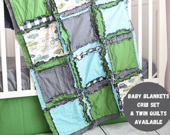 Vintage Car Baby Boy Rag Quilt, Baby Boy Quilts, Many Sizes Available Baby Rag Quilt for Sale Handmade for Boys