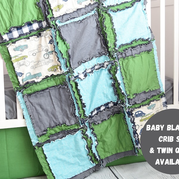 Vintage Car Baby Boy Rag Quilt, Baby Boy Quilts, Many Sizes Available Baby Rag Quilt for Sale Handmade for Boys