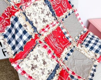Cowboy Nursery Quilt | Western Crib Quilt Southwest Baby Boy Navy Tan Blanket | Rodeo Baby Bedding Nursery Decor | Rustci Baby Blanket