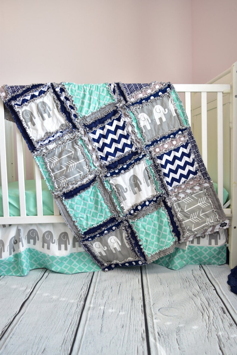 Elephant Baby Boy Rag Quilt Crib Bedding Boy Crib Bedding Etsy