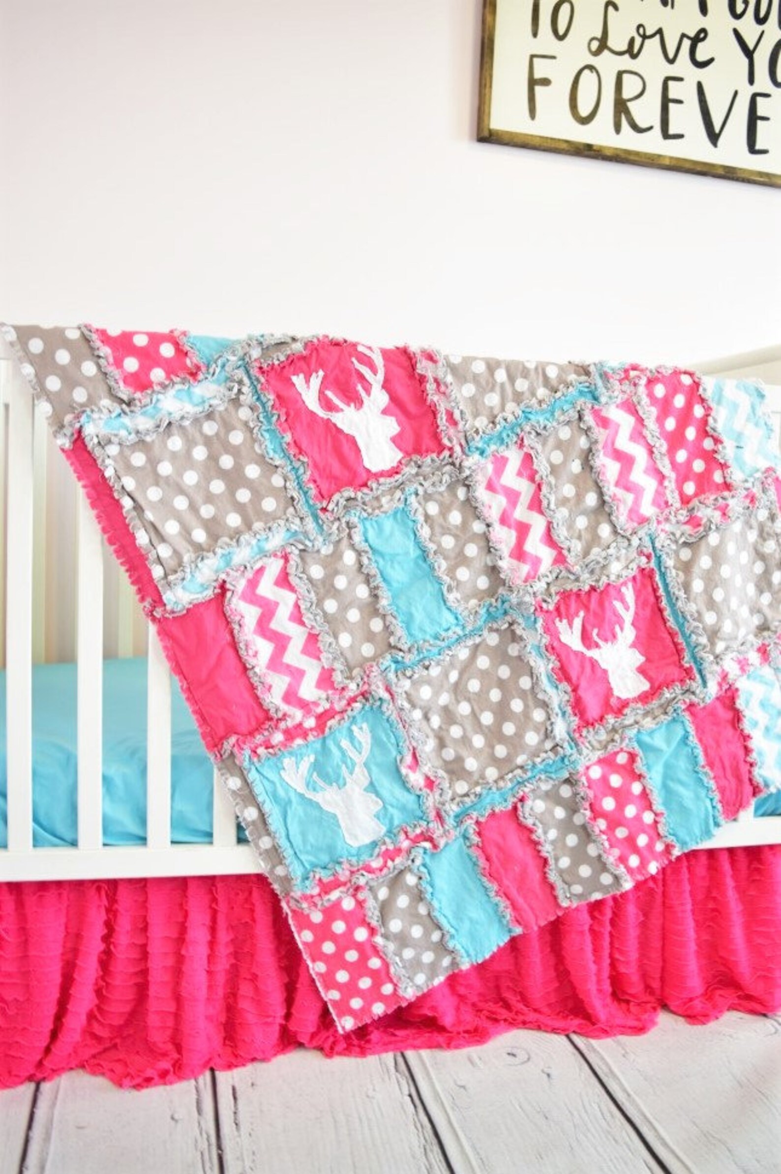 Deer Crib Bedding Baby Girl Crib Set Pink / Turquoise / Etsy