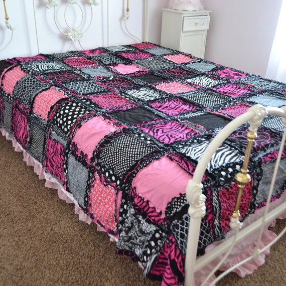 Black and Pink Quilt for Sale Handmade Big Handmade Rag Quilts Zebra Girl Bedding Twin Size Queen Size Quilts Etsy Canada