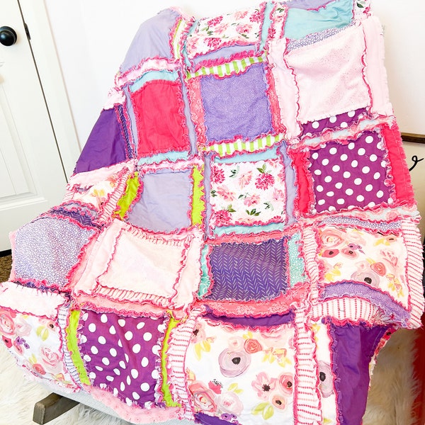 Floral Toddler Bedding Girl Purple Bedding, Toddler Throw Quilts, Pink Baby Girl Quilts