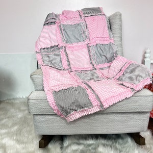 Baby Girl Quilts Pink Crib Bedding, Pink and Gray Baby Quilts, Toddler Bedding Girl Homemade Quilts for Girls image 1