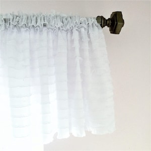 White Ruffle Curtain Rod Pocket Topper | Farmhouse Coastal Tier Window Treatments | Living Room, Laundry, Bedroom, Home Decor | Light Filter