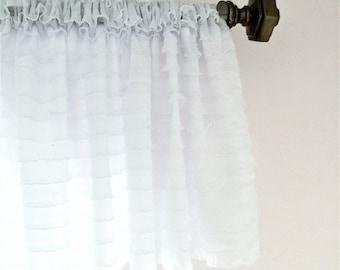 White Ruffle Curtain Rod Pocket Topper | Farmhouse Coastal Tier Window Treatments | Living Room, Laundry, Bedroom, Home Decor | Light Filter