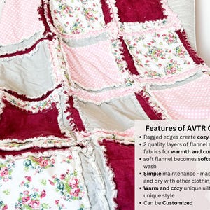 Floral Blanket Handmade Quilts for Sale, Baby Girl Rag Quilt, Baby Blanket to Queen Size Quilts, Baby Girl