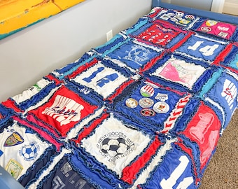 Custom Baby Clothes Quilt for Boys and Girls, Big Handmade Rag Quilts, From Baby Blanket to Twin Size Quilts for Kids