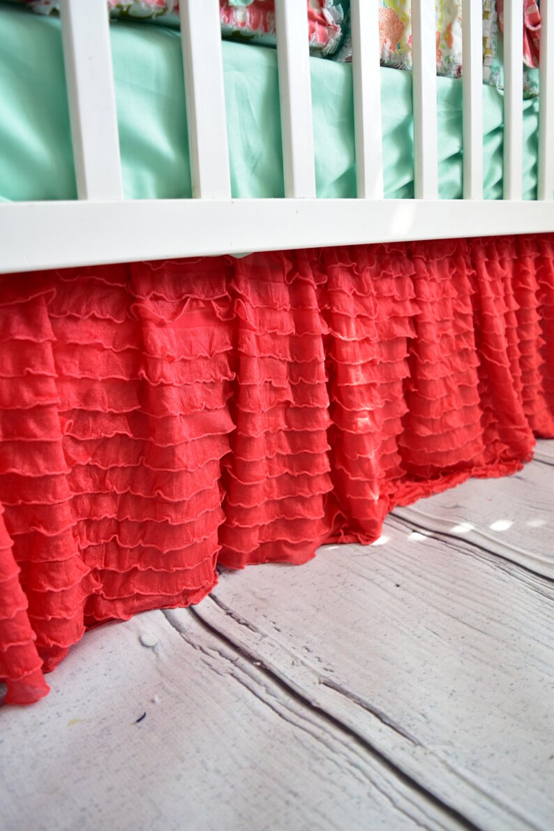 Coral Crib Skirt Nursery Bedding Coral Ruffle Crib Skirt Etsy