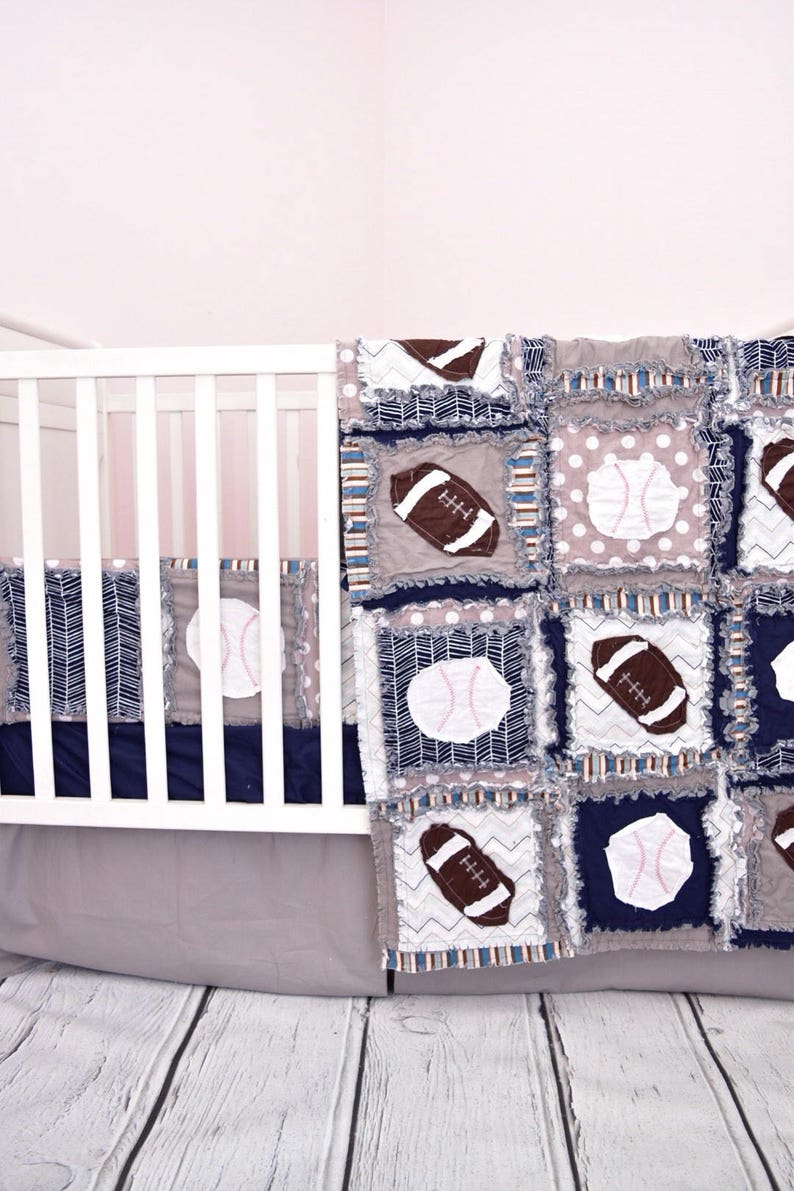 Sports Crib Bedding Navy / Gray Baseball Nursery Football Etsy