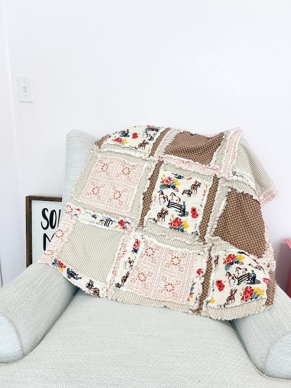 Western Baby Girl Blanket | Mauve Pink & Brown Buckaroo Blanket | Floral Patchwork Bedding Gift Idea