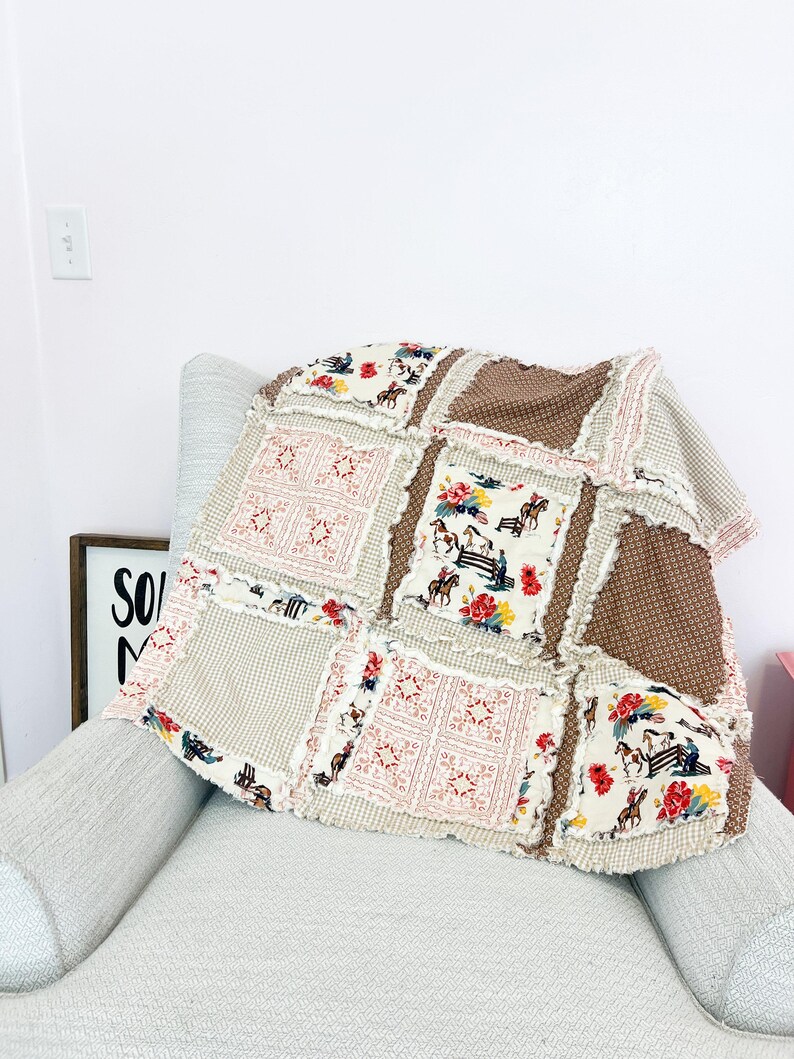 Western Baby Girl Blanket | Mauve Pink & Brown Buckaroo Blanket | Floral Patchwork Bedding Gift Idea