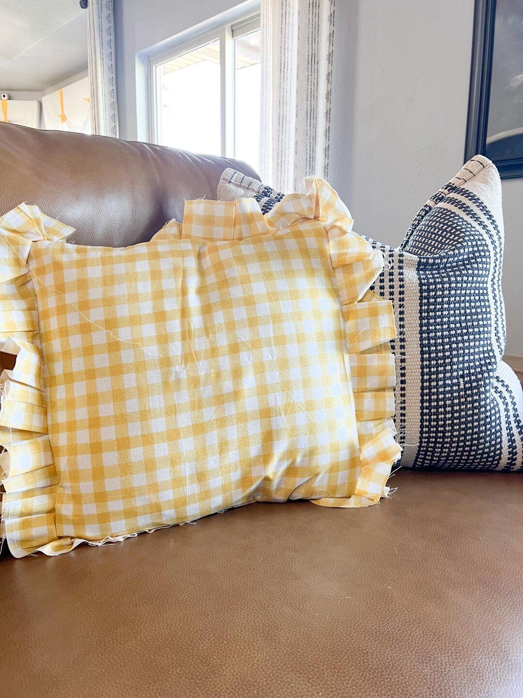 Red and White Ruffle Gingham Pillow, Bedroom Accessories With Other