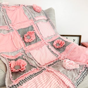 Baby Girl Quilts Pink Crib Bedding, Toddler Bedding Girl Homemade Quilts, Baby Blanket image 1
