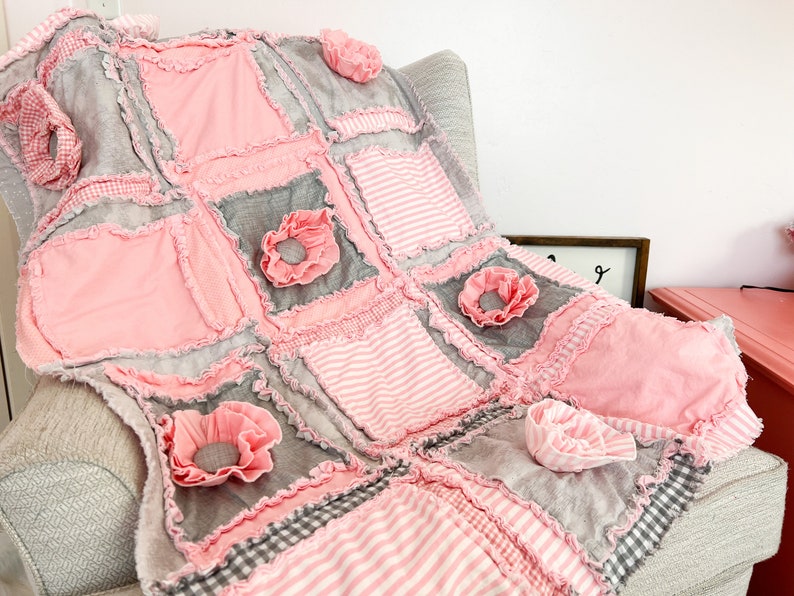 Baby Girl Quilts Pink Crib Bedding, Toddler Bedding Girl Homemade Quilts, Baby Blanket image 1