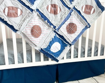 Sports Theme Crib Quilt and Baby Blanket Crib Set, Sports Theme Rag Quilt, Handmade Quilts for Boys