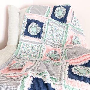 Floral Crib Bedding Homemade Quilts, Baby Girl Rag Quilt, Boho Comforter, Toddler Bedding Girl, Baby Girl