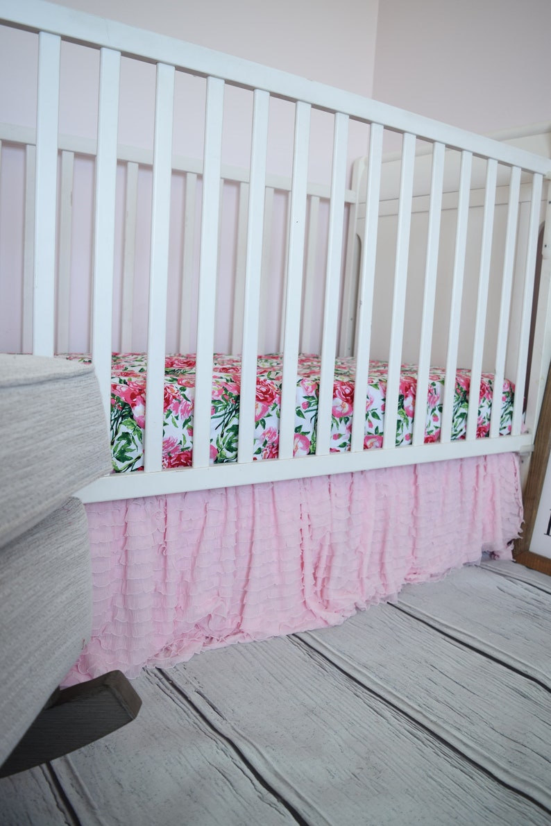 Pink Crib Skirt Girl Nursery Bedding, Pink Crib Bedding Crib Dust Ruffle image 8