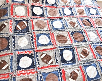 Sports Blanket Toddler Bedding Boys Bedding, Sports Theme Rag Quilt, Twin Size Quilt, Queen Size Quilts