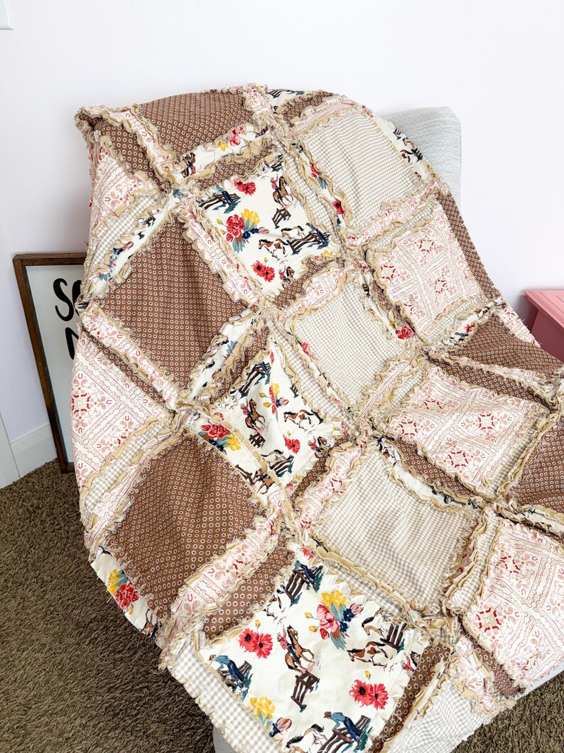 Western Baby Girl Blanket | Mauve Pink & Brown Buckaroo Blanket | Floral Patchwork Bedding Gift Idea