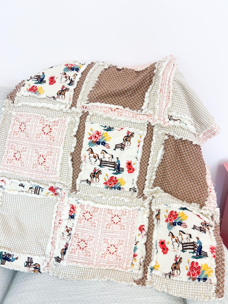 Western Baby Girl Blanket | Mauve Pink & Brown Buckaroo Blanket | Floral Patchwork Bedding Gift Idea