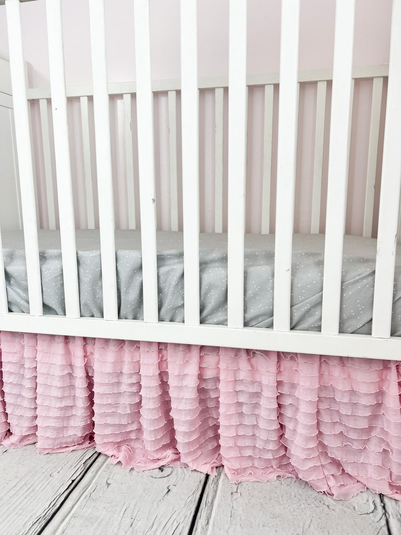 Pink Crib Skirt Girl Nursery Bedding, Pink Crib Bedding Crib Dust Ruffle image 9