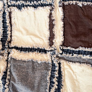 Baby Boy Rag Quilt, Handmade Quilts for Sale Boys Bedding, Tan Baby Quilt image 3