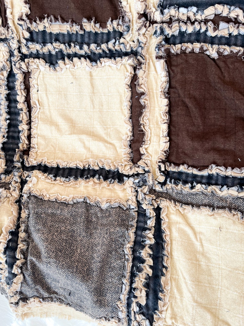 Baby Boy Rag Quilt, Handmade Quilts for Sale Boys Bedding, Tan Baby Quilt image 3