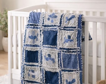 Vintage Airplane Baby Quilt | Handmade Rag Quilt | Baby Boy Bedding | Nursery Decor Toddler & Baby Crib Blanket | Custom Baby Shower Gift