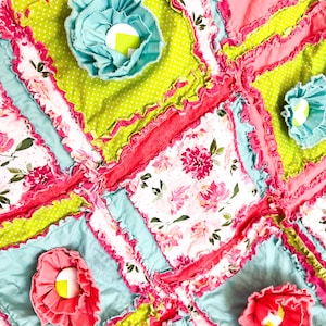 Floral Baby Girl Rag Quilt, Baby Girl Quilts, Pink Crib Bedding, Baby Girl image 10