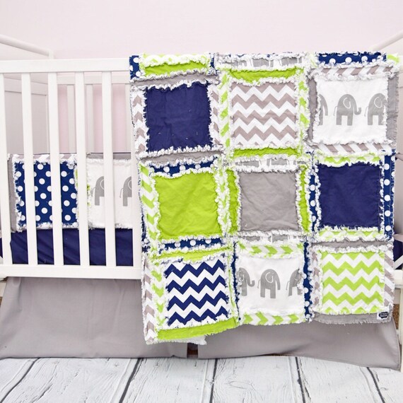 Elephant Baby Quilt Boy Nursery Navy Green Grey Crib Etsy
