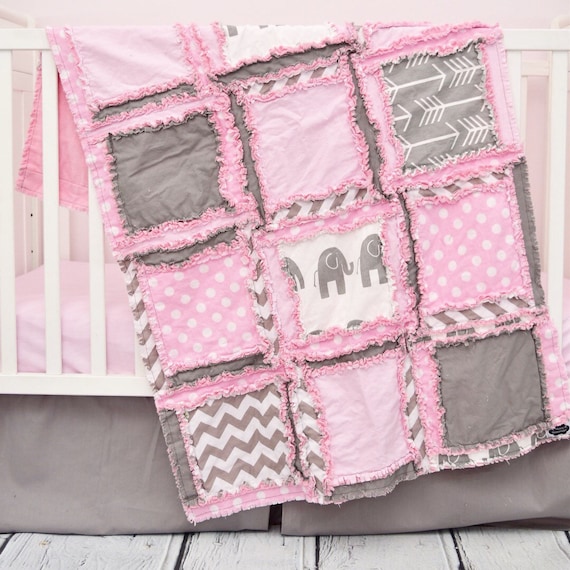Baby Rag Quilt Girl Crib Set Skirt Baby Bedding Set Gray  Mint  Light Pink Girl Crib Bedding Crib Bumpers Sheet Floral Nursery