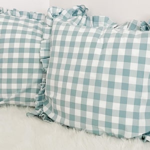 Frayed Ruffled Edge Pillow Sham | Buffalo Check Pillowcase Cover | 16x16 Gingham Throw Pillows | 12x12 inches Large Plaid Squares Country