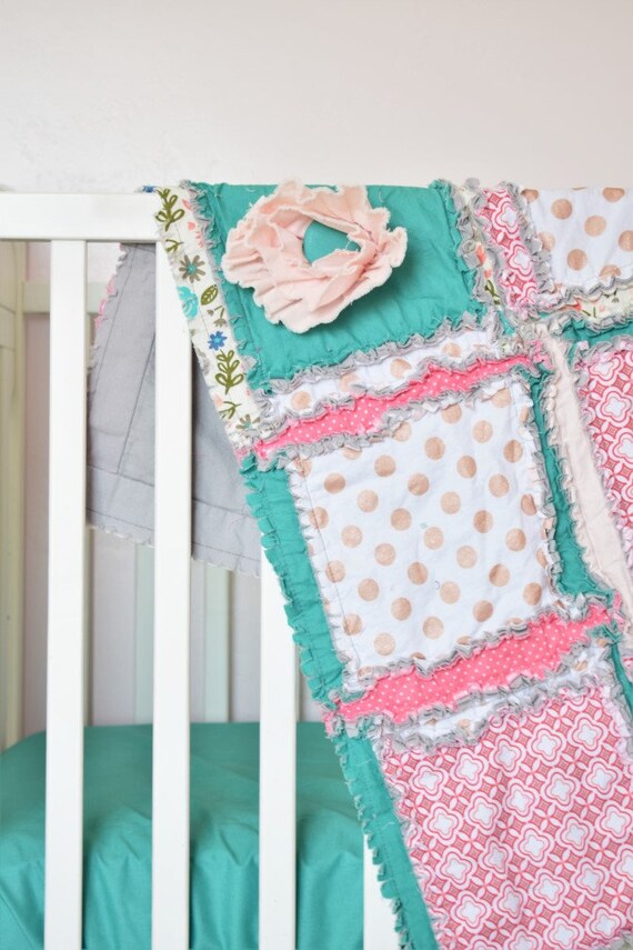 coral and gold crib bedding